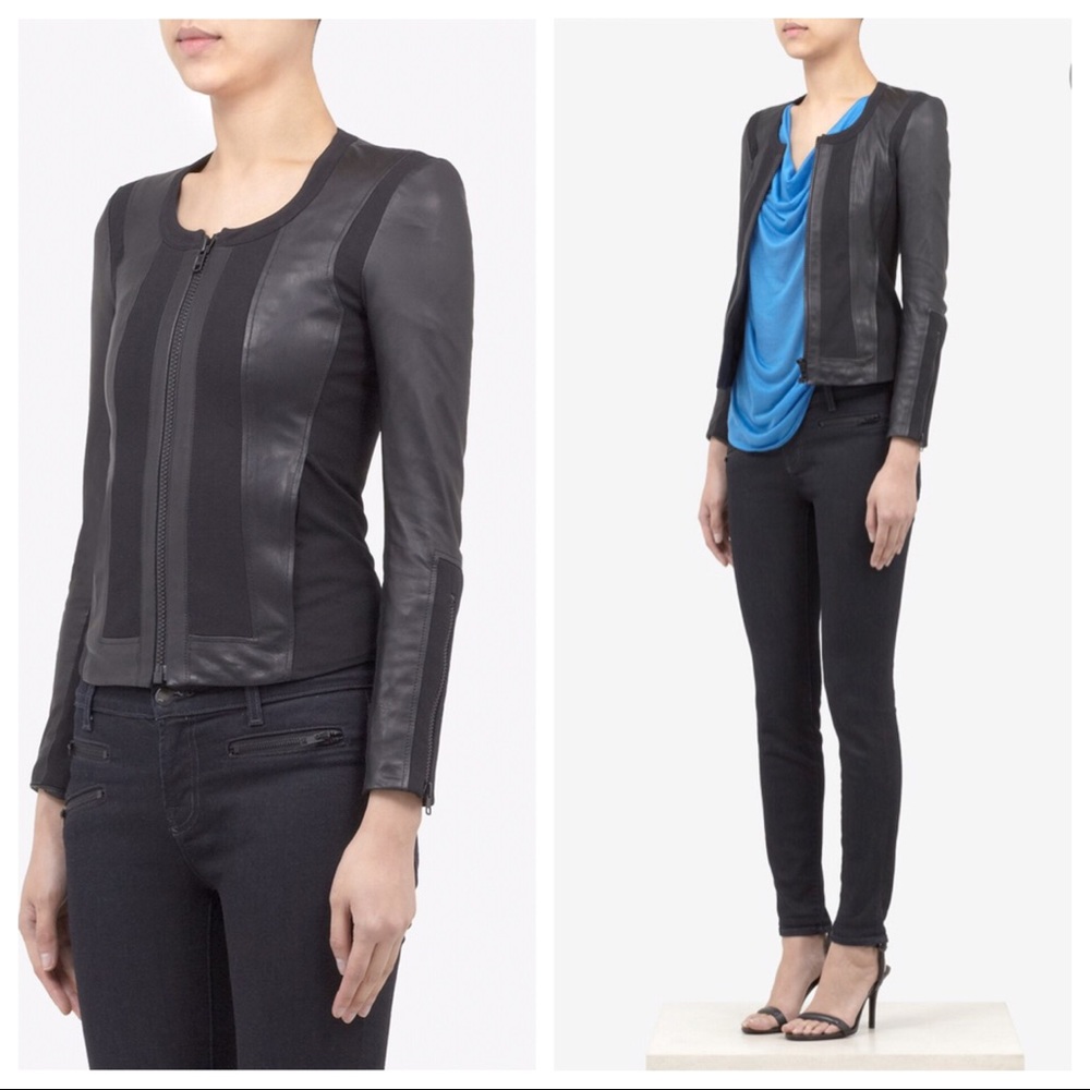 Helmet Lang Paneled Leather Jacket Sz S Black